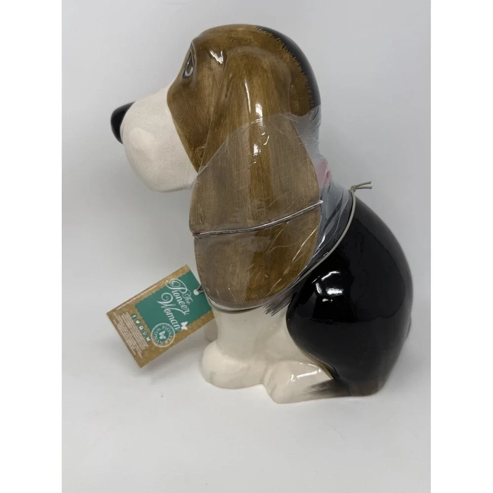 Pioneer Woman Cookie Treat Jar CHARLIE Basset Hound Dog. Red collar # 543